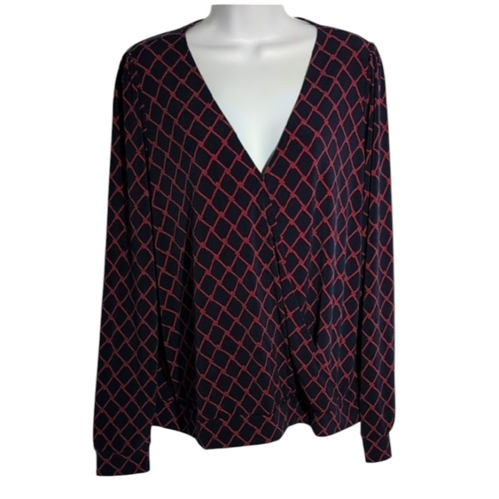 Banana Republic Navy and Red Crisscross Blouse